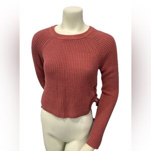 Moon & Madison Dusty Rose Knit Sweater Women’s Small Lace-Up Sides Cropped